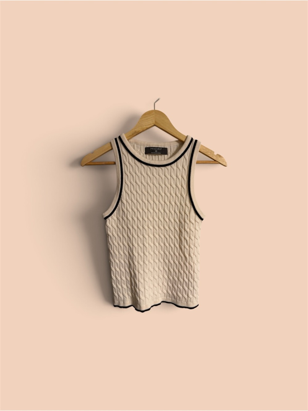 Primark Cream Cable-Knit Crewneck Sweater with Black Trim